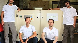 Green-Y Team. V.l.n.r. Patrick Baumann CTO, Dominik Schnarwiler COO, Peter Fritzen CFO, Rafik Barhaoumi CEO